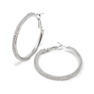 Crystal Mesh Hoop Earrings Rhodium Plated - Mimmic Fashion Jewelry