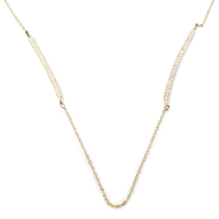 Crystal Mesh Station Long Necklace Gold Tone - Mimmic Fashion Jewelry
