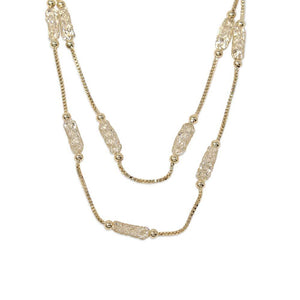 Crystal Mesh Stations Necklace Gold Tone