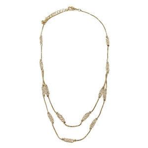 Crystal Mesh Stations Necklace Gold Tone