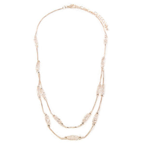 Crystal Mesh Stations Necklace Rose Gold Tone - Mimmic Fashion Jewelry
