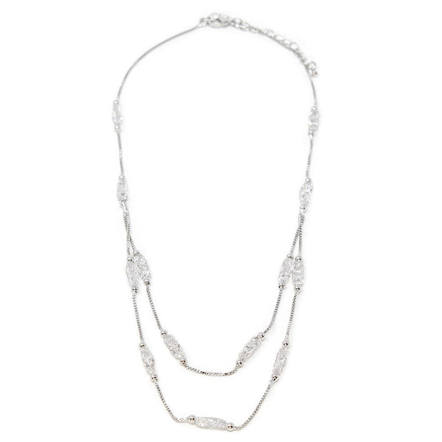 Crystal Mesh Stations Necklace Silver Tone - Mimmic Fashion Jewelry