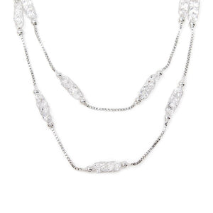 Crystal Mesh Stations Necklace Silver Tone - Mimmic Fashion Jewelry