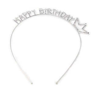 Crystal Pave Crown Birthday Headband Silver Tone - Mimmic Fashion Jewelry