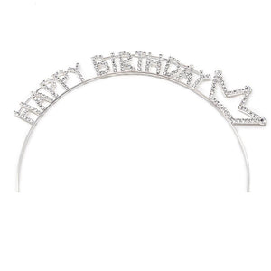 Crystal Pave Crown Birthday Headband Silver Tone - Mimmic Fashion Jewelry