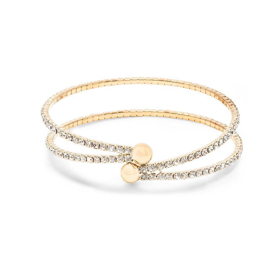 Crystal Two Row Wire Bracelet Gold Tone - Mimmic Fashion Jewelry