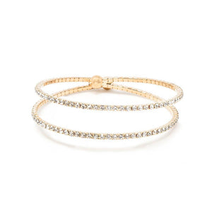 Crystal Two Row Wire Bracelet Gold Tone - Mimmic Fashion Jewelry