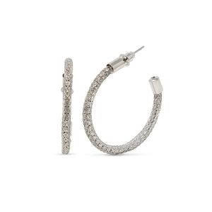 Crystals Mesh 35MM Hoop Rhodium Plated - Mimmic Fashion Jewelry