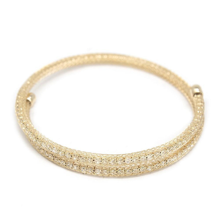 Crystals Mesh Curly Bangle Gold Tone - Mimmic Fashion Jewelry