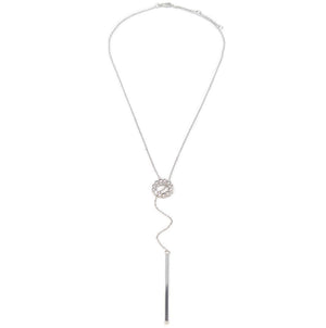 CZ Lariat Necklace Rhodium Plated - Mimmic Fashion Jewelry