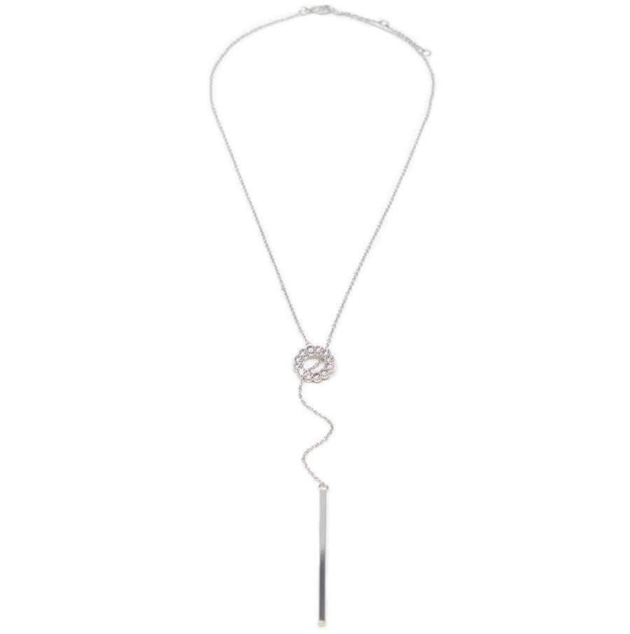 CZ Lariat Necklace Rhodium Plated - Mimmic Fashion Jewelry