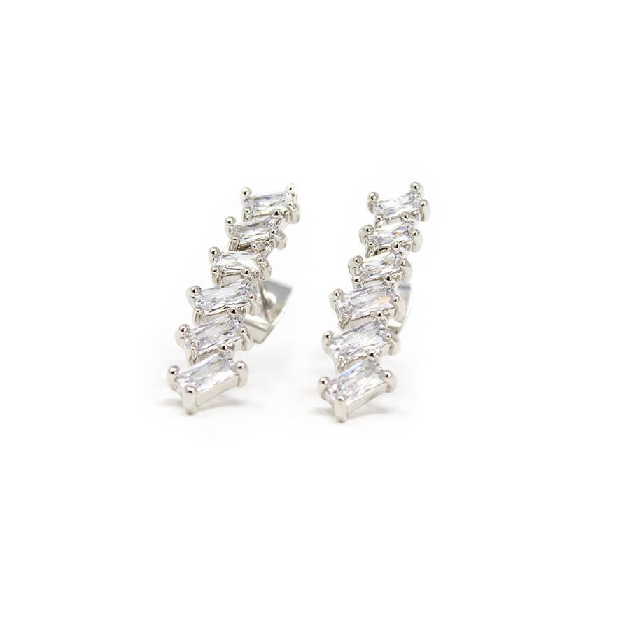 CZ Line Square Stud Earrings Silver Tone - Mimmic Fashion Jewelry