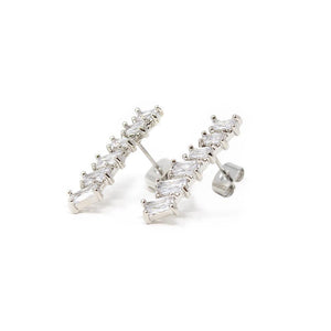 CZ Line Square Stud Earrings Silver Tone - Mimmic Fashion Jewelry