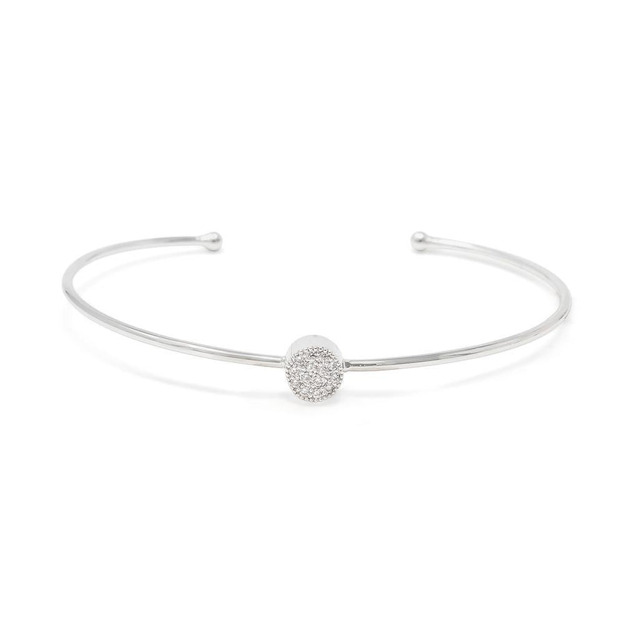 CZ Pave Station Bangle Rhodium Plated - Mimmic Fashion Jewelry