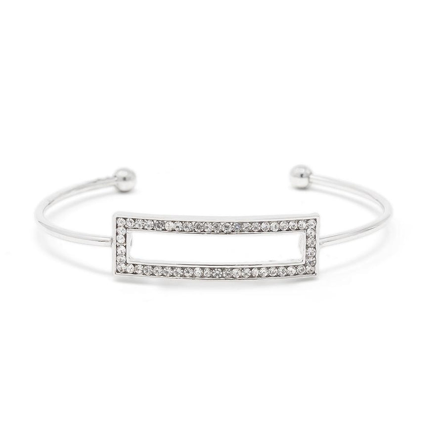 CZ Retangle Thin Bangle Rhodium Pl - Mimmic Fashion Jewelry