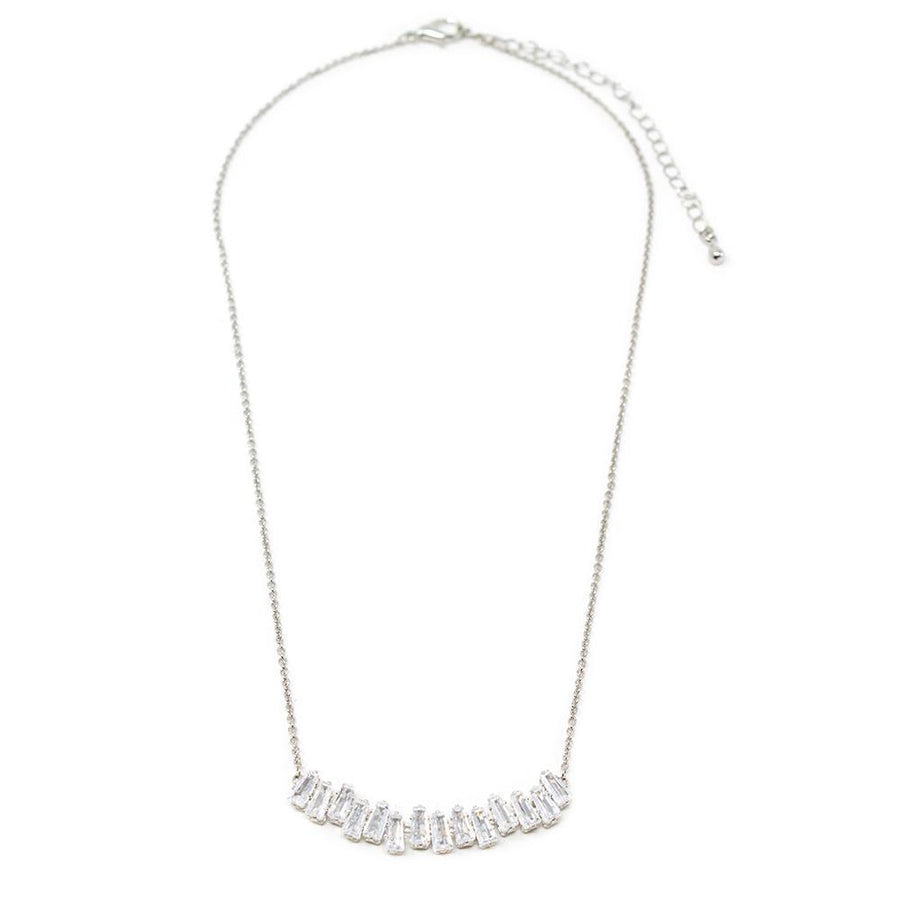 CZ Square Bar Necklace Rhodium Plated - Mimmic Fashion Jewelry