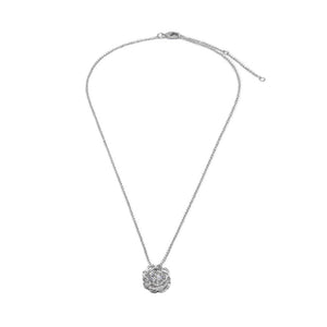 CZ in Rose Pendant Necklace Rhodium Plated - Mimmic Fashion Jewelry