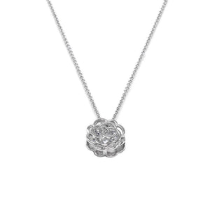 CZ in Rose Pendant Necklace Rhodium Plated - Mimmic Fashion Jewelry