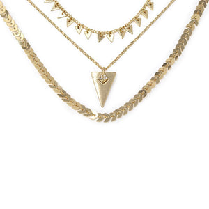 Delicate Necklace Triangle CZ Pave Three String Gold Plated - Mimmic Fashion Jewelry