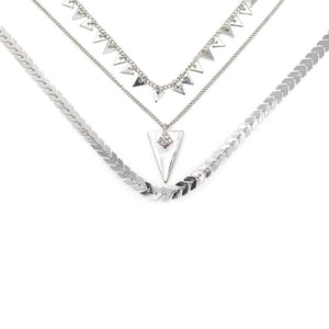 Delicate Necklace Triangle CZ Pave Three String Rhodium Plated - Mimmic Fashion Jewelry