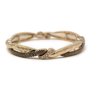 Dotted and Hammered Stretch Bracelet With CZ Gold T - Mimmic Fashion Jewelry