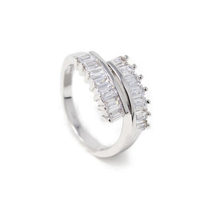 Double Bar CZ Ring Rhodium Pl - Mimmic Fashion Jewelry