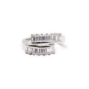 Double Bar CZ Ring Rhodium Pl - Mimmic Fashion Jewelry