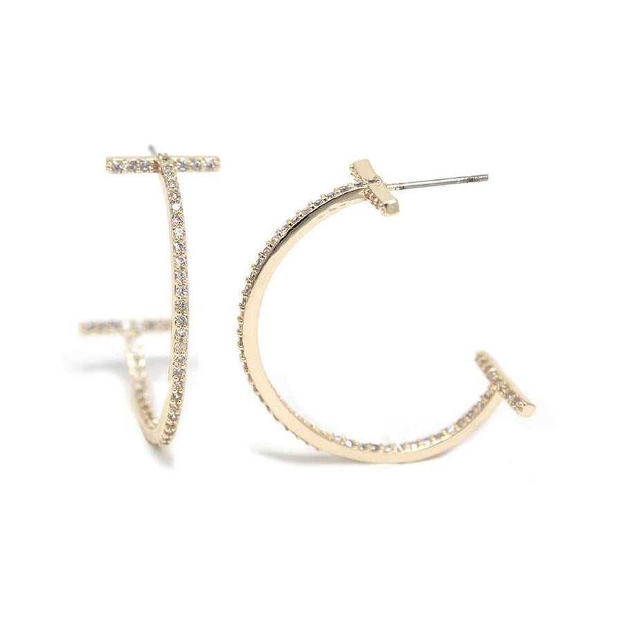 Double Bar Inside Out CZ Hoop Earrings Gold T - Mimmic Fashion Jewelry