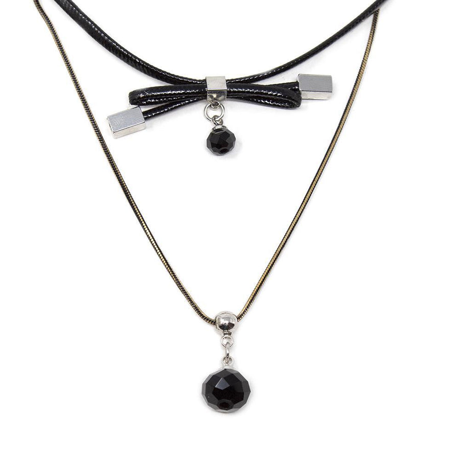 Double Choker Necklace Black Bow - Mimmic Fashion Jewelry