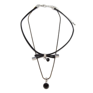 Double Choker Necklace Black Bow - Mimmic Fashion Jewelry