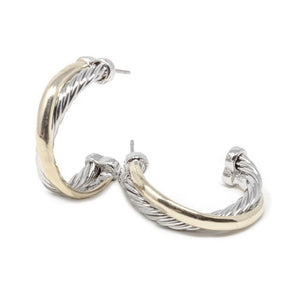 Earrings Cross Over Two Tone J Hoop Small - Mimmic Fashion Jewelry