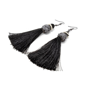 Earrings Knot Tassel Black - Mimmic Fashion Jewelry