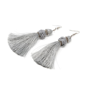 Earrings Knot Tassel Grey - Mimmic Fashion Jewelry