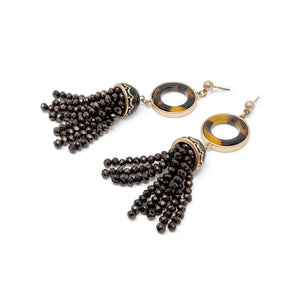 Earrings Turtle Enamel Black Bead Tassel - Mimmic Fashion Jewelry