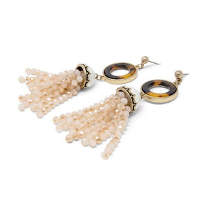 EarringsTurtle Enamel Beige Bead Tassel - Mimmic Fashion Jewelry