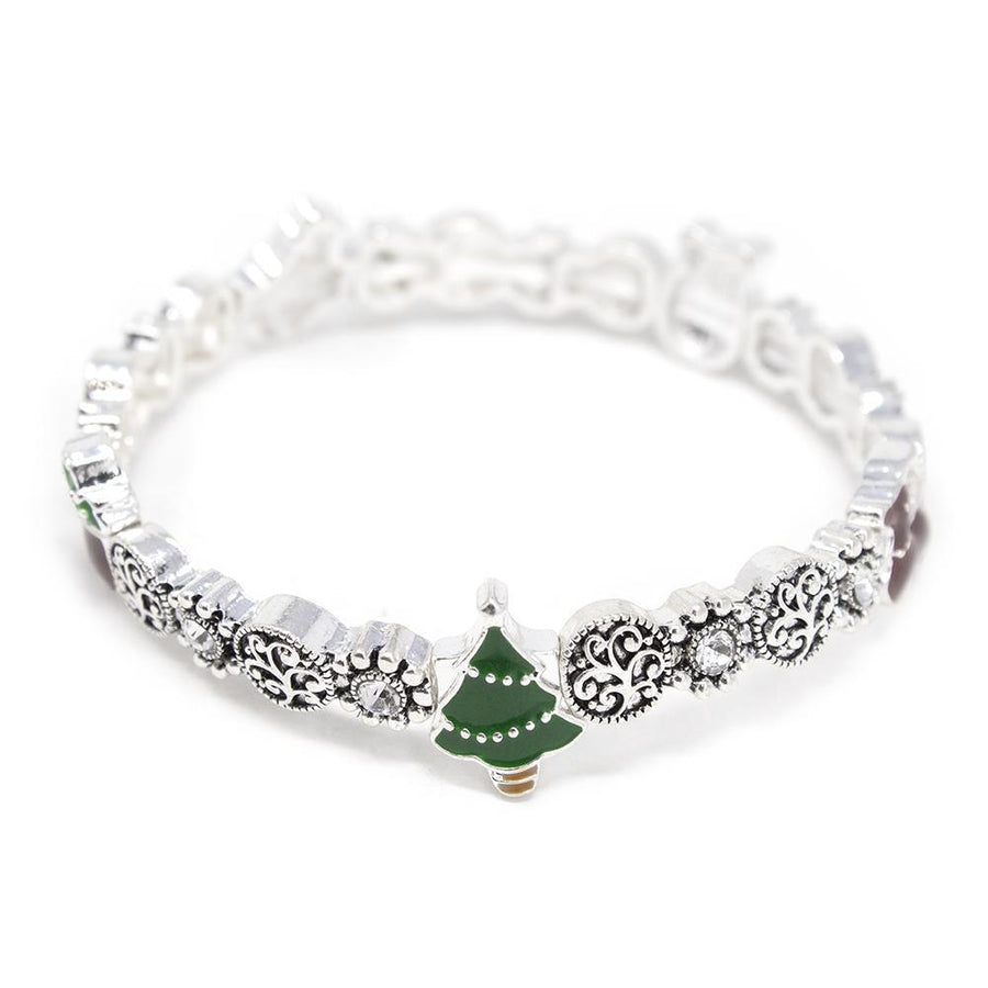 Enamel Christmas Stretch Bracelet Antique Silver - Mimmic Fashion Jewelry