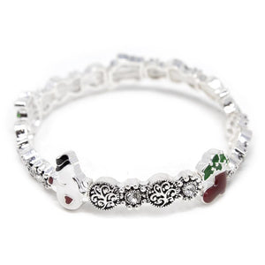 Enamel Christmas Stretch Bracelet Antique Silver - Mimmic Fashion Jewelry