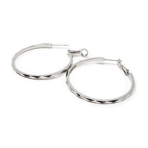Faceted Hoop Earrings 40MM Rhodium Plated - Mimmic Fashion Jewelry