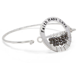 Faith Hope Love Hook Bangle With Grey Glass Bead SilverT - Mimmic Fashion Jewelry