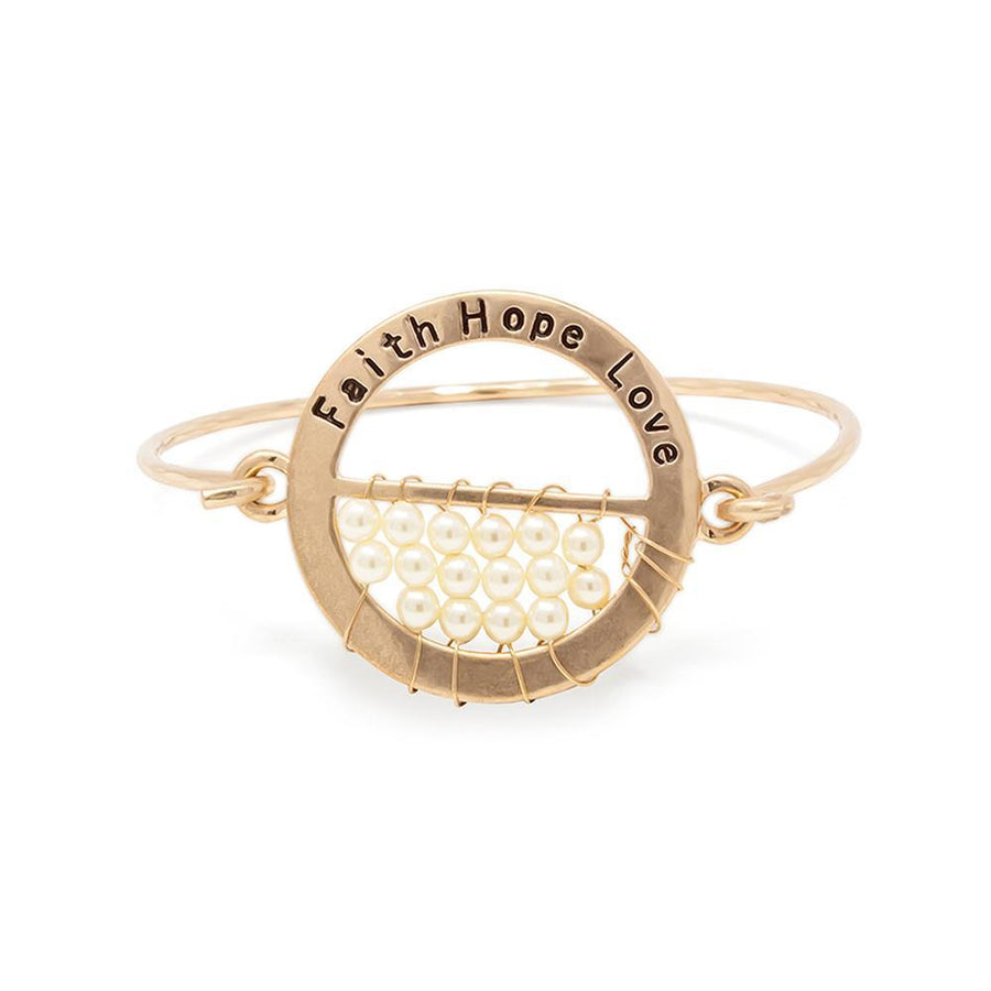 Faith Hope Love Hook Bangle with Pearl Gold Tone - Mimmic Fashion Jewelry