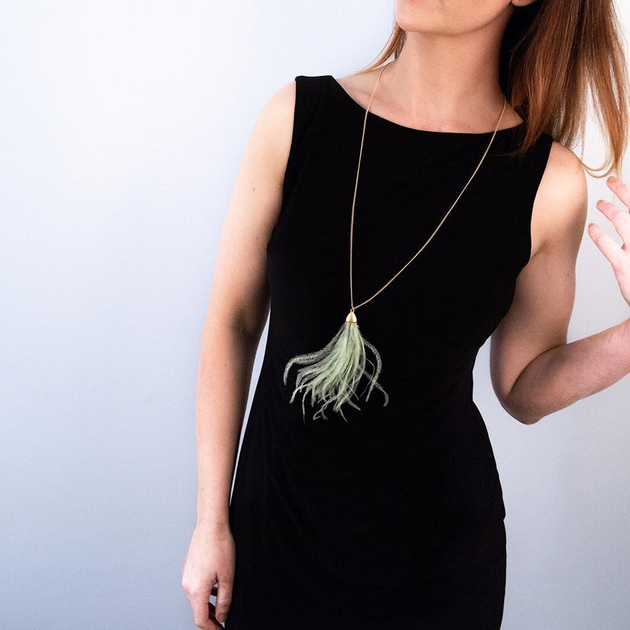 Feather Tassel Pendant Long Necklace Mint - Mimmic Fashion Jewelry
