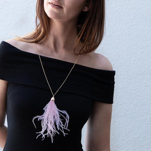 Feather Tassel Pendant Long Necklace Pink - Mimmic Fashion Jewelry