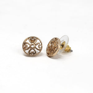 Filigree Disc Stud Gold Tone Earrings - Mimmic Fashion Jewelry