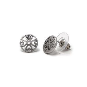 Filigree Disc Stud Rhodium Plated Earrings - Mimmic Fashion Jewelry