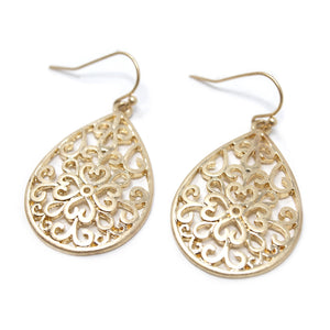 Filigree Teardrop Gold Tone Earrings - Mimmic Fashion Jewelry