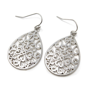 Filigree Teardrop Rhodium Plated Earrings - Mimmic Fashion Jewelry