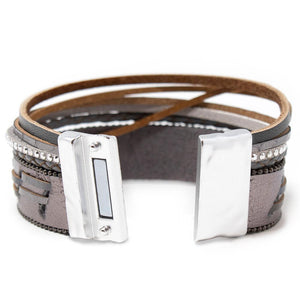 Five Row Braided Leather Bracelet Grey - Mimmic Fashion Jewelry