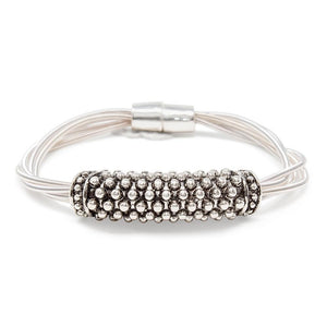 5 Row Spring Bracelet w Antiq Silv Dots Design - Mimmic Fashion Jewelry