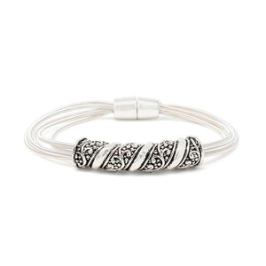 Five Row Spring Bracelet with Antique Silver Plain and Filigree Design - Mimmic Fashion Jewelry