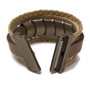 Five Row Wide Leather Bracelet Bronze Accent - Mimmic Fashion Jewelry